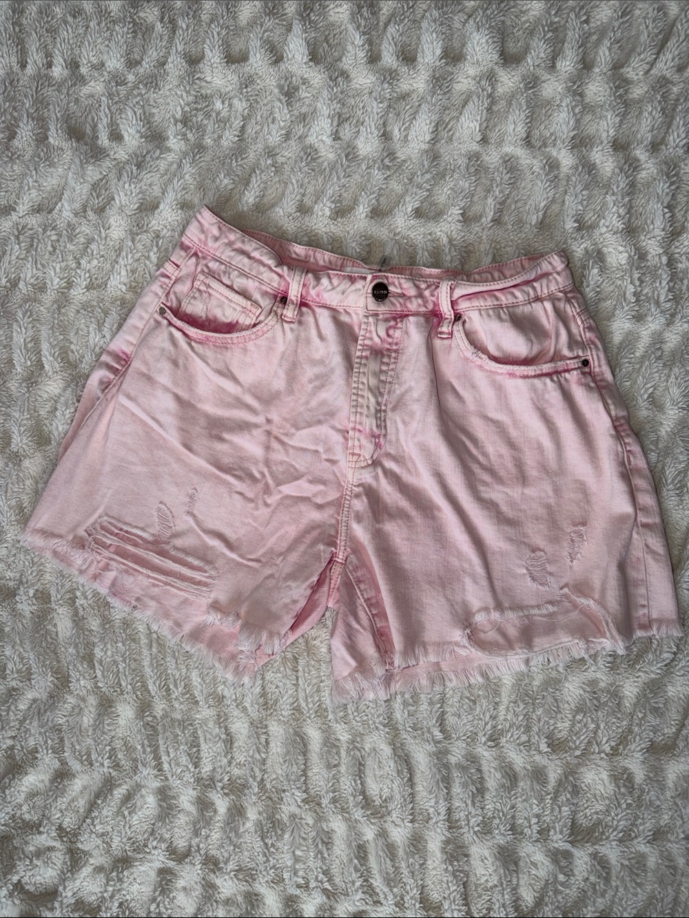 Risen High-Rise Light Pink Distressed Denim Shorts 😍